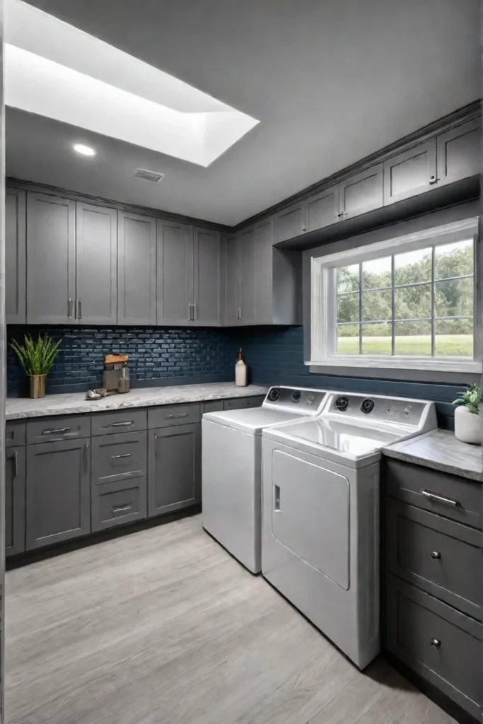 Ample storage and workspace in mudroom laundry room