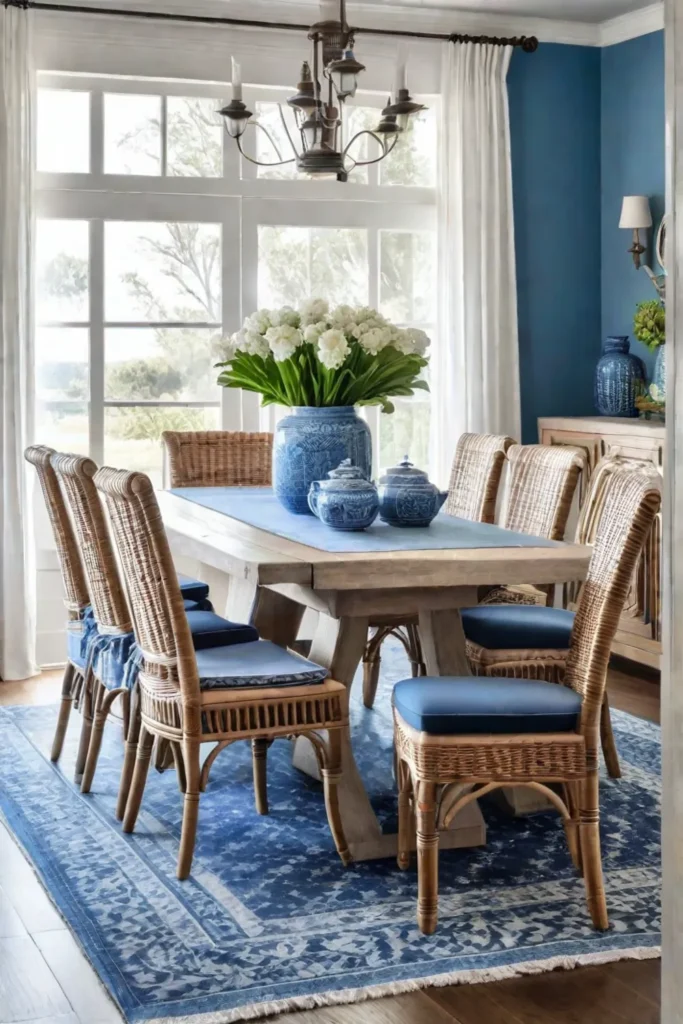 Beach house dining room wicker chairs