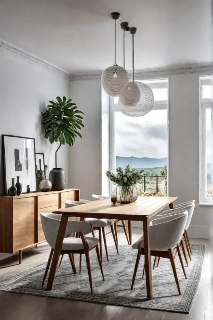 Bright and airy dining space with whitewashed wood floors