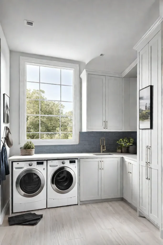 Bright and airy mudroom laundry room 1