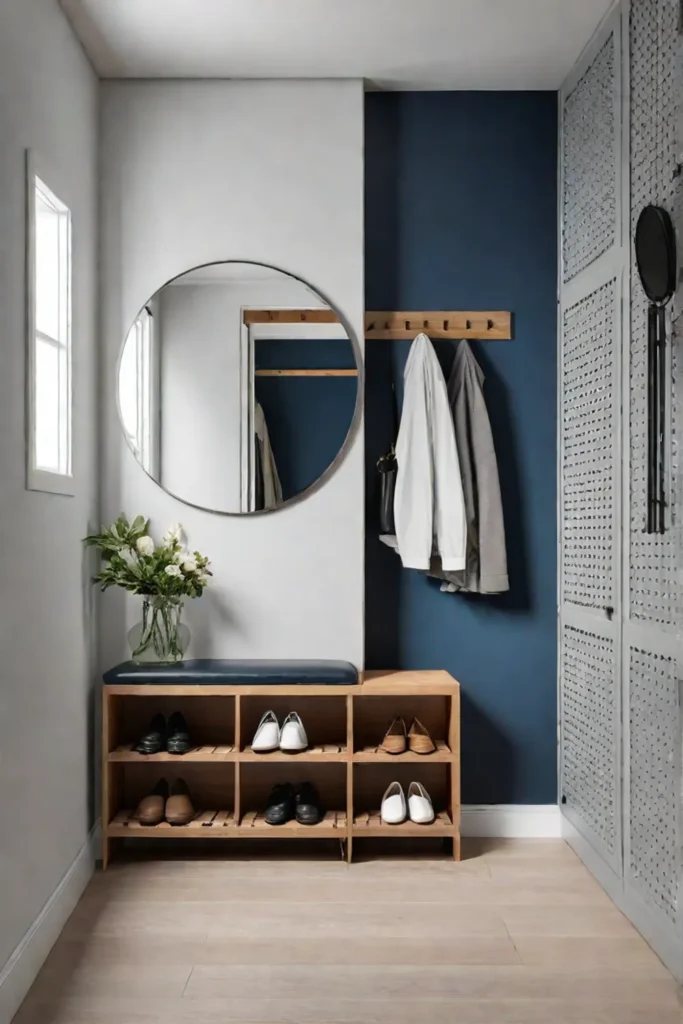 Compact mudroom with wallmounted storage