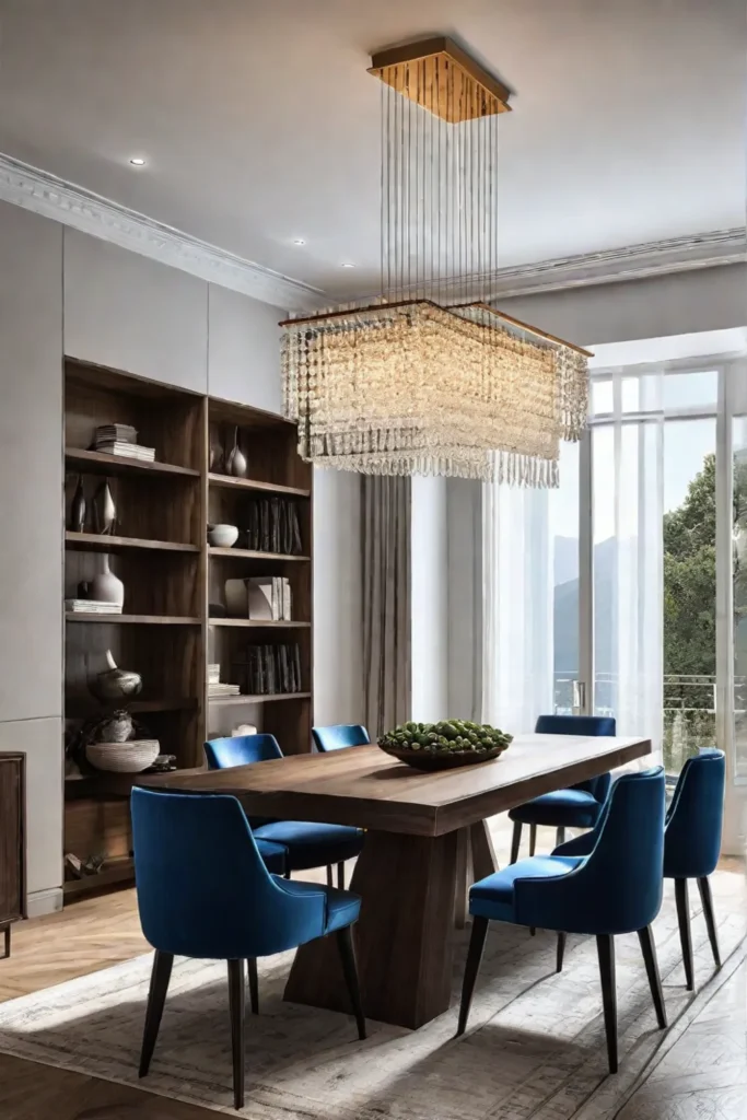 Contemporary dining room with modern chandelier