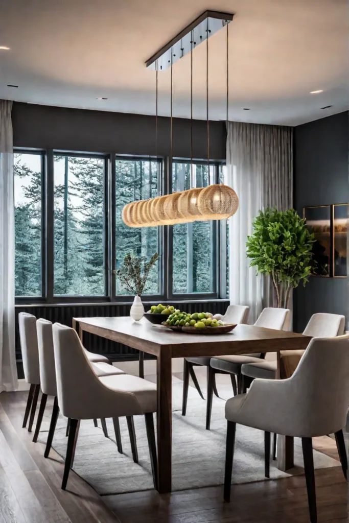 Contemporary dining room with sleek lighting