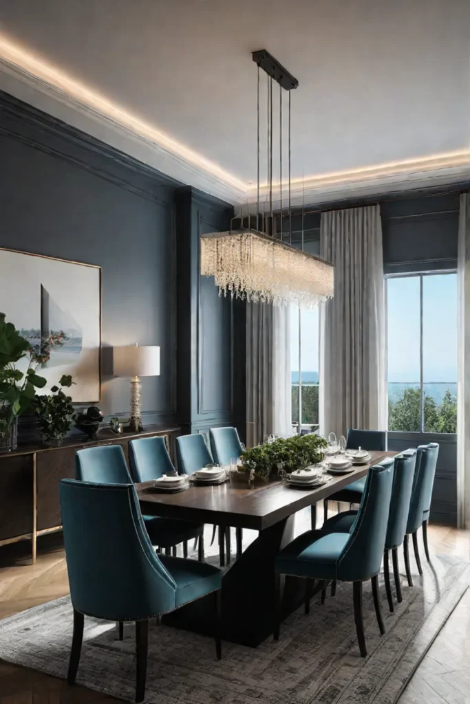 Dining room with ambient task and accent lighting