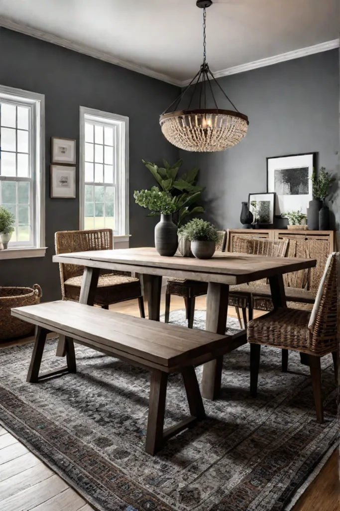 Dining room with layered rugs and textures