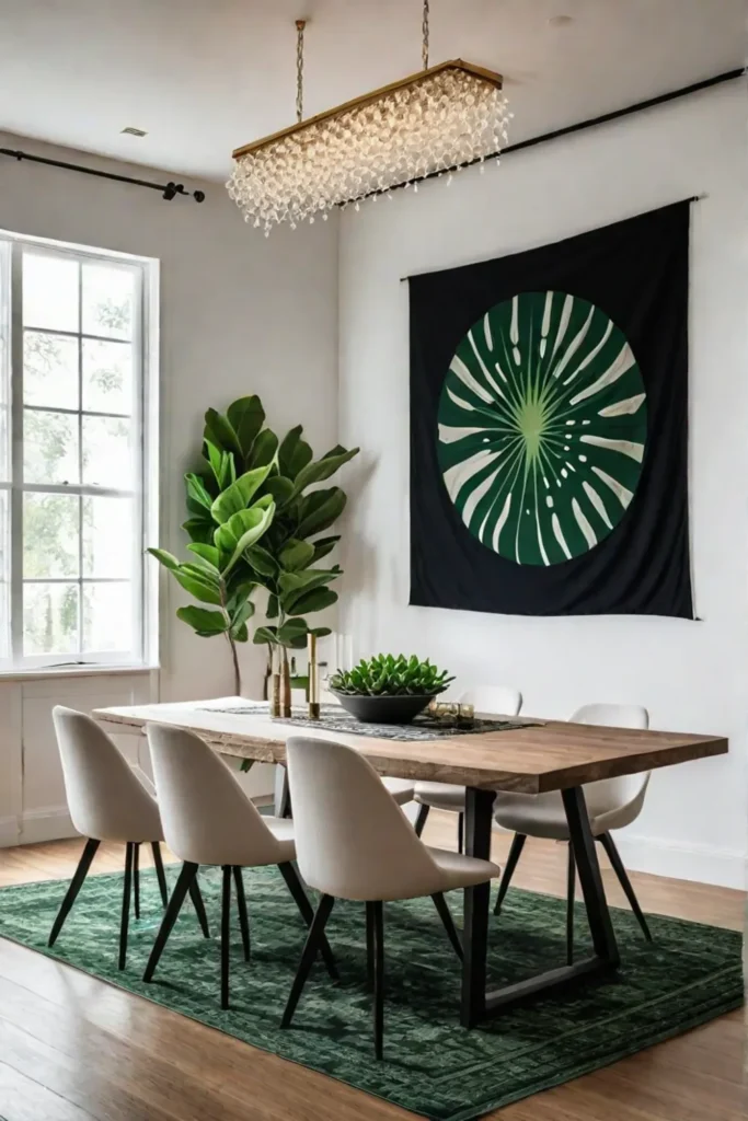 Dining room with tapestry