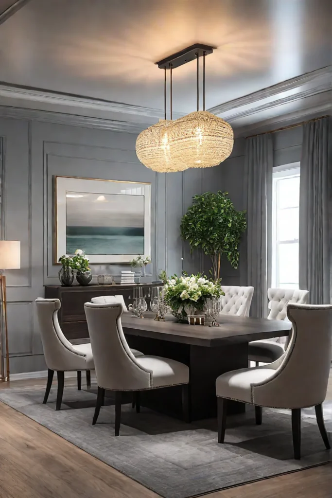 Dining room with traditional and contemporary lighting elements