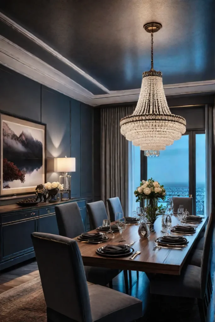 Dramatic dining room lighting for dinner parties