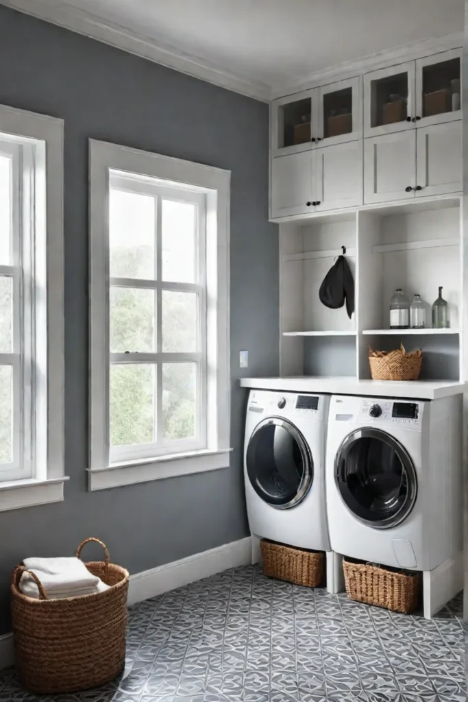 Durable flooring in mudroom laundry room