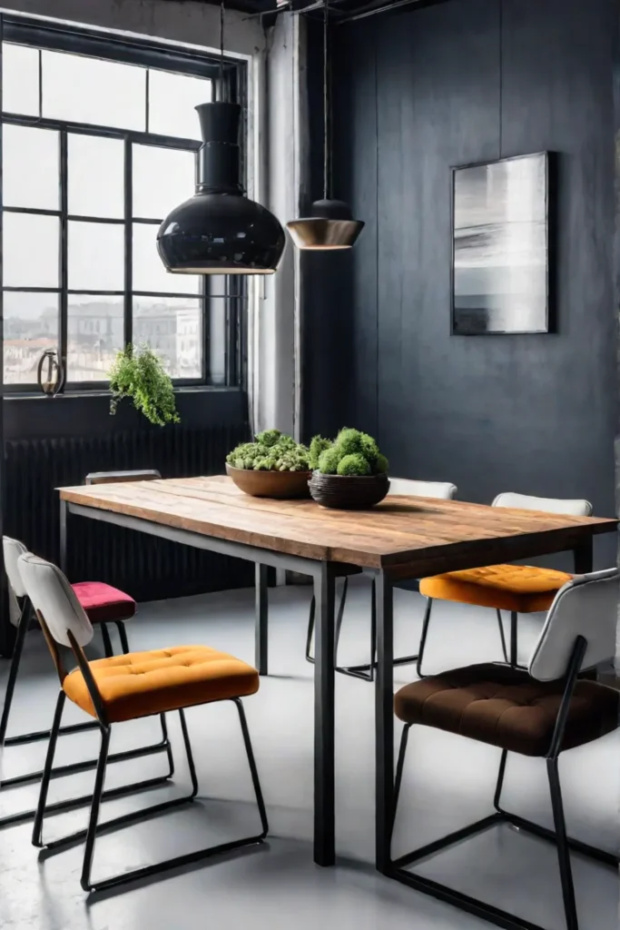 Eclectic dining room furniture in an urban loft