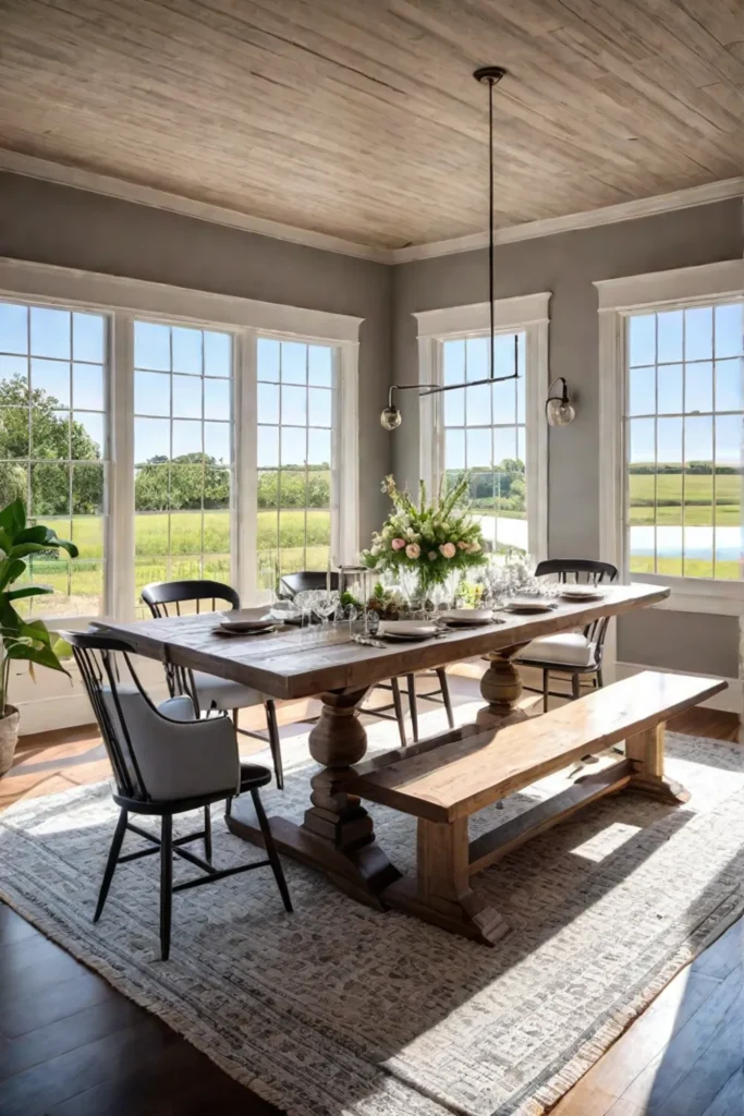 Farmhouse style dining room mismatched chairs