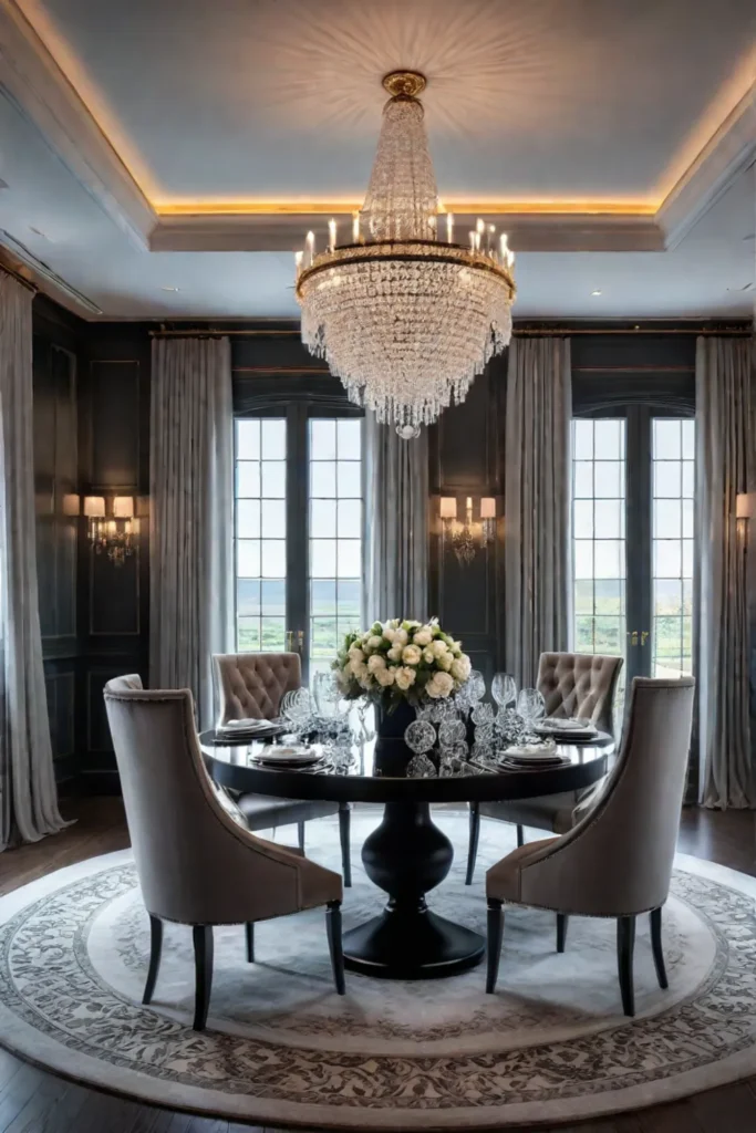 Glamorous dining room with chandelier