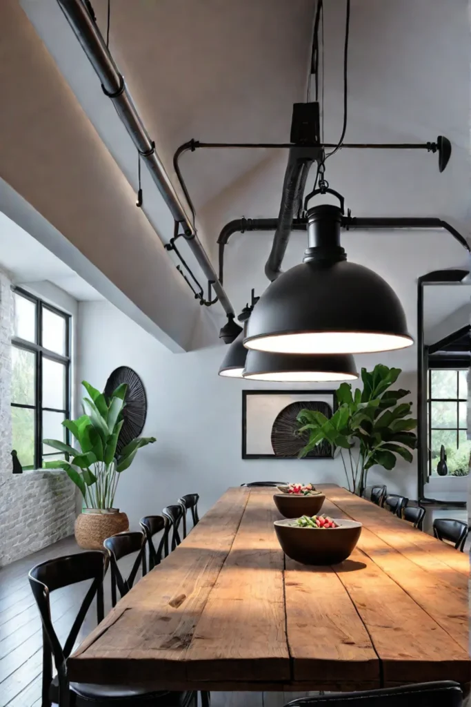 Industrial Chic dining room with black metal accents