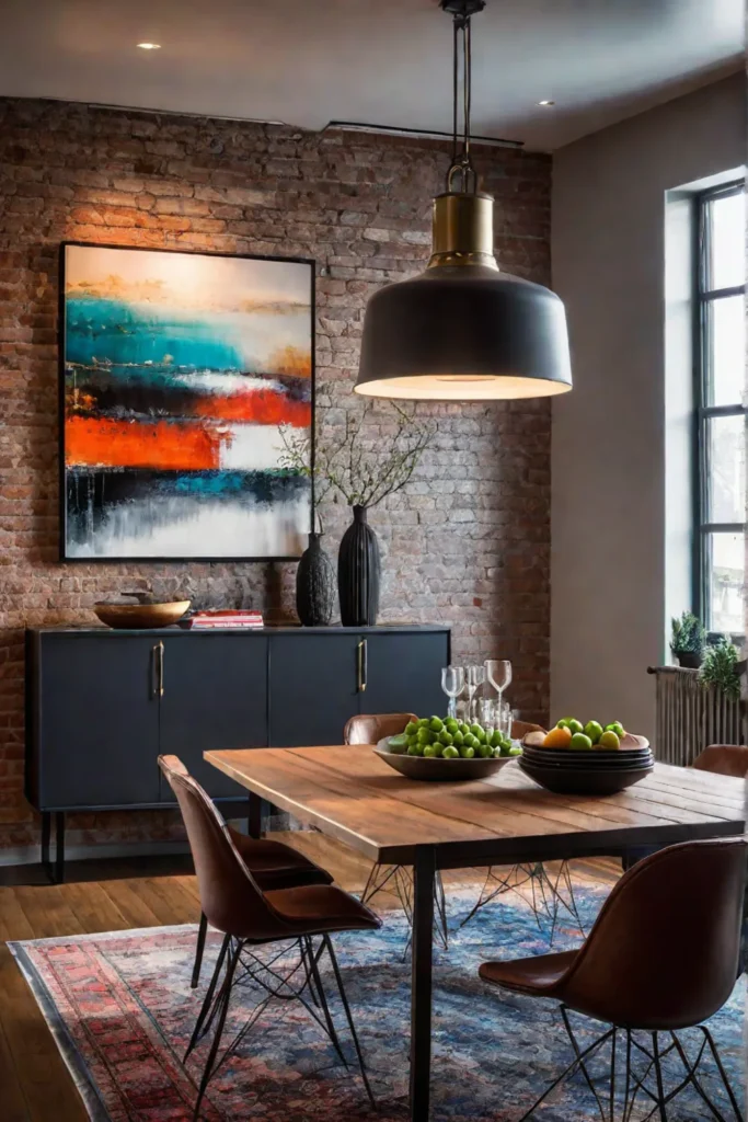 Industrial dining room with exposed brick