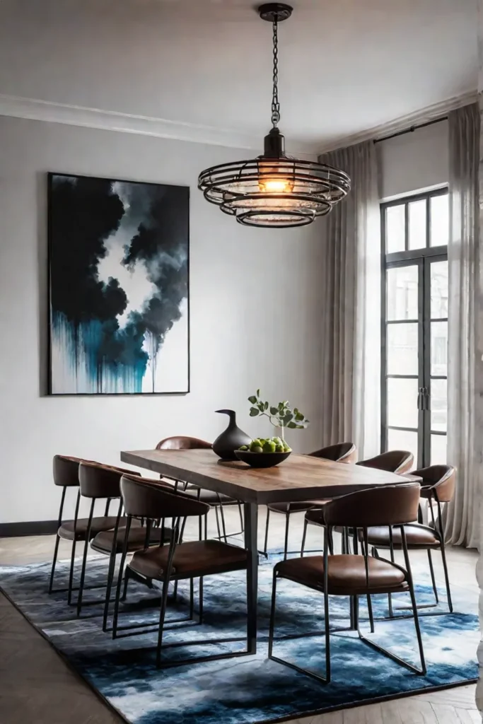 Loftstyle dining room with abstract art