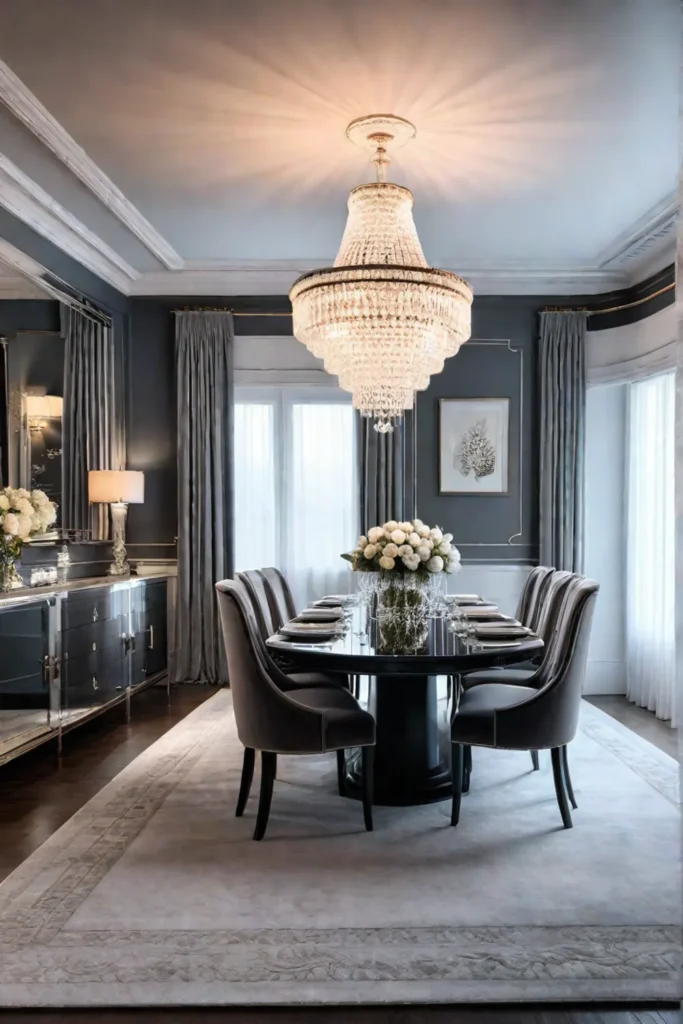 Luxurious dining room with velvet curtains