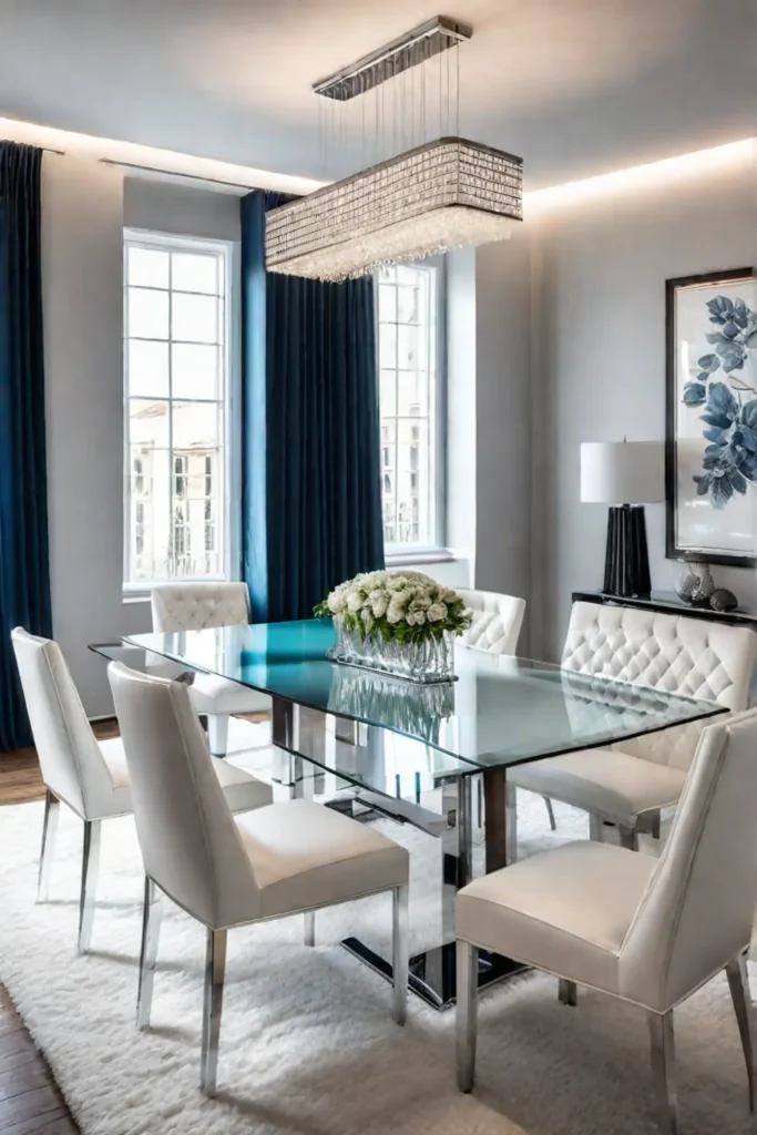 Minimalist dining room white leather chairs