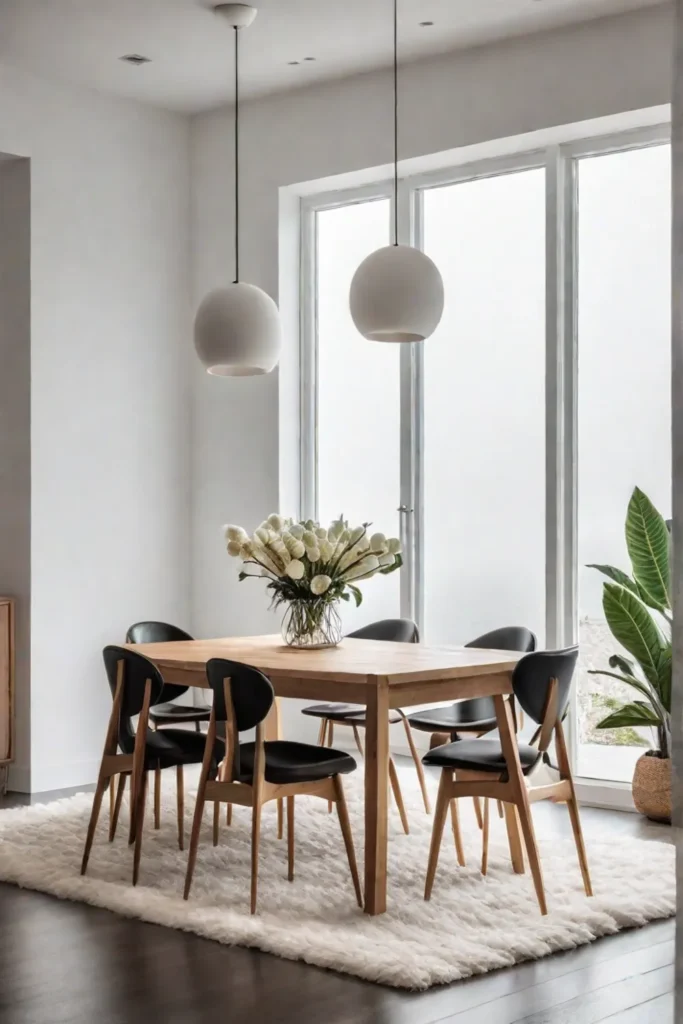 Minimalist dining room with light wood furniture