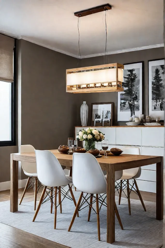 Minimalist dining space with concrete floor