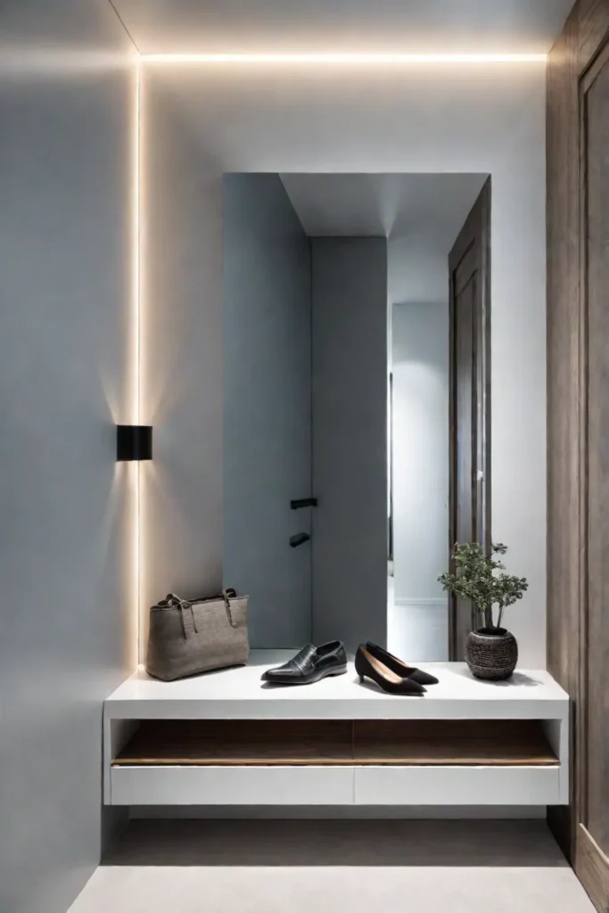 Minimalist mudroom with white cabinets