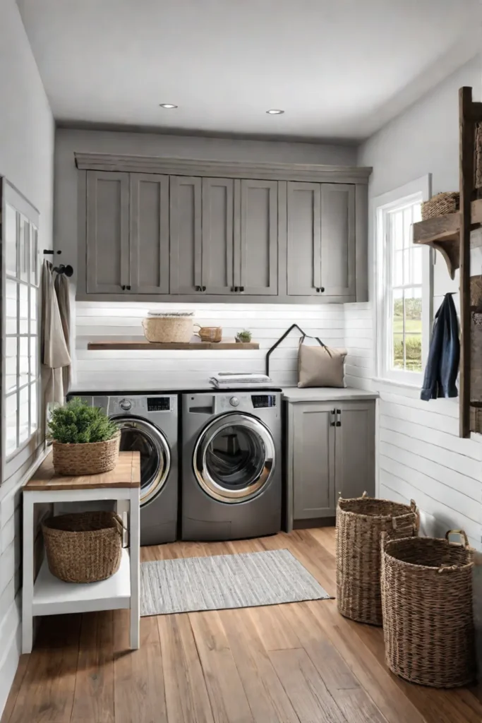 Modern farmhouse mudroom laundry room 1