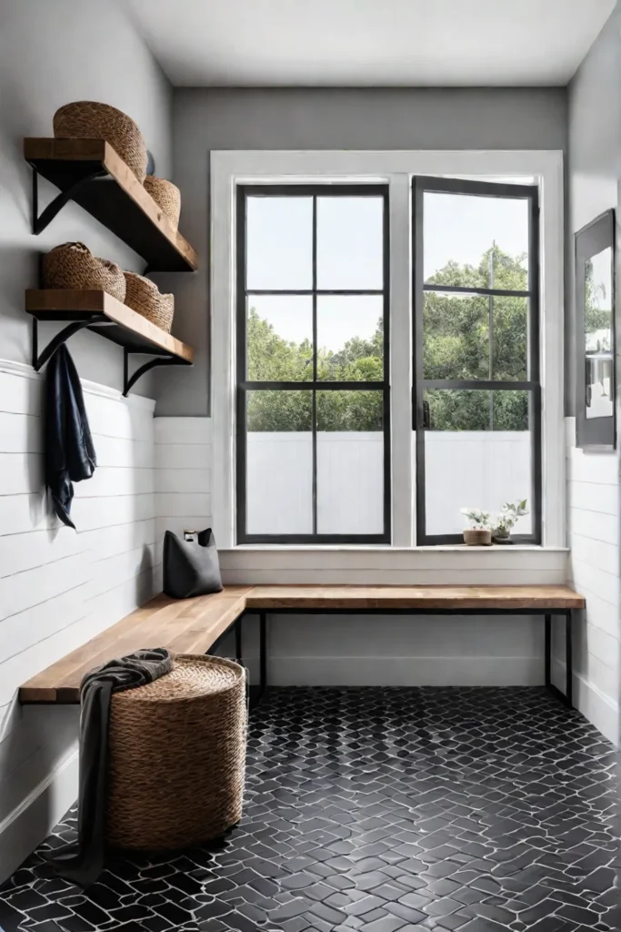 Modern farmhouse mudroom laundry room