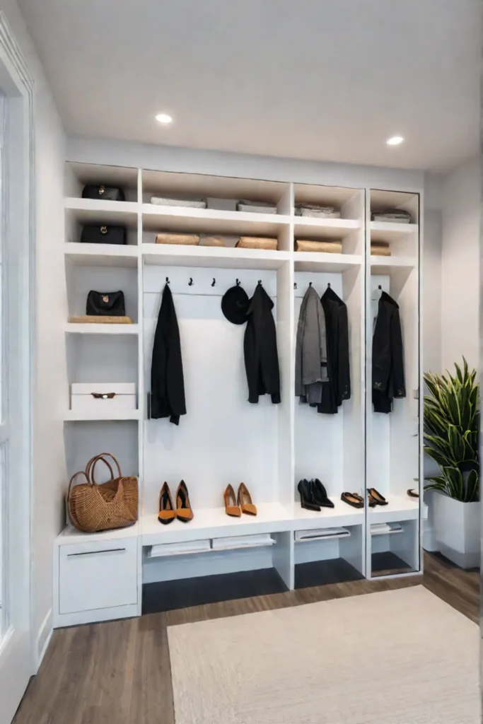 Modern mudroom with a floating shelf