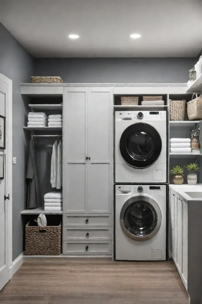 Organized laundry room with ample storage