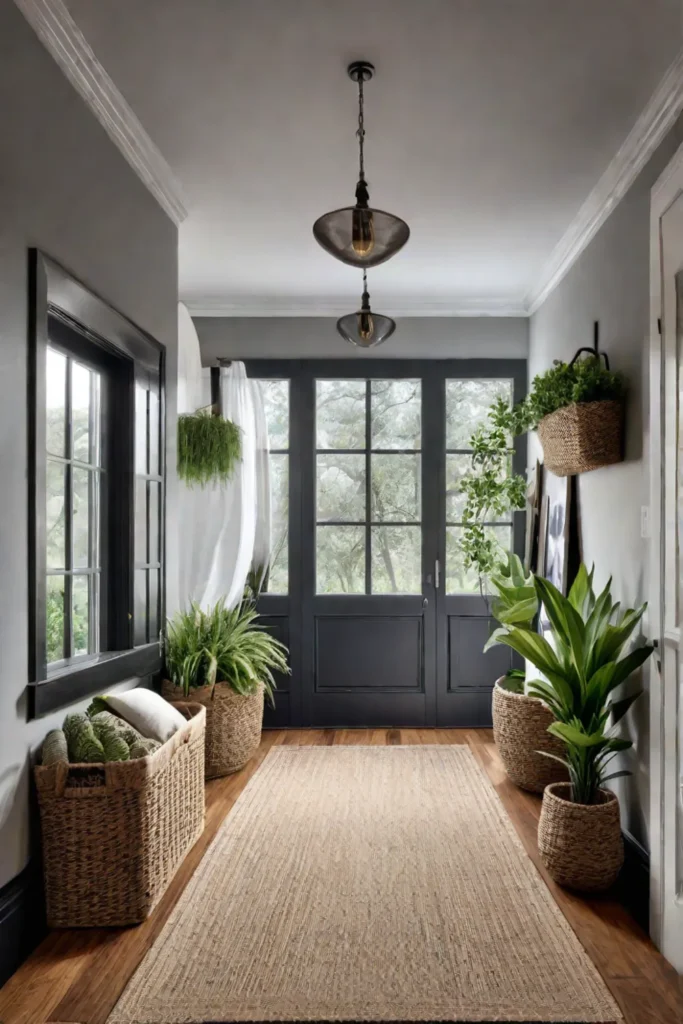 Sustainable mudroom with ecofriendly materials